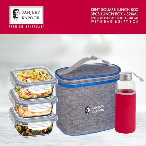 Sanjeev Kapoor Kent 3 PC Microwave Safe Lunch Box Set & 1 PC Bottle 400 ML