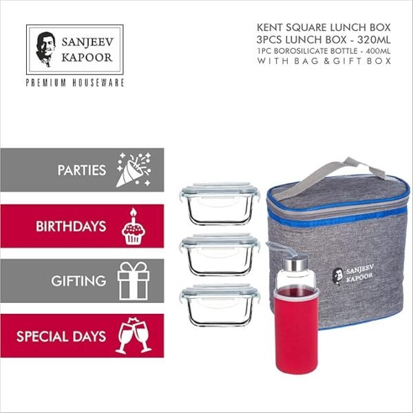 Sanjeev Kapoor Kent 3 PC Microwave Safe Lunch Box Set & 1 PC Bottle 400 ML - Image 2