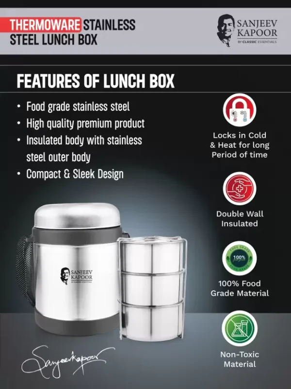 Sanjeev Kapoor Thermo Steelo Insulated 3 Layer Lunch Box: A Must-Have for Foodies - Image 2